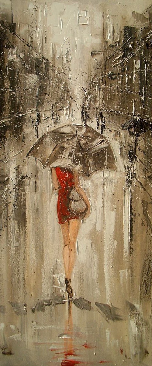 100x70cm LARGE FORMAT "  SUMMER RAIN ... " original painting CITY palette knife GIFT MODERN URBAN ART OFFICE ART DECOR HOME DECOR GIFT IDEA by Monika Luniak