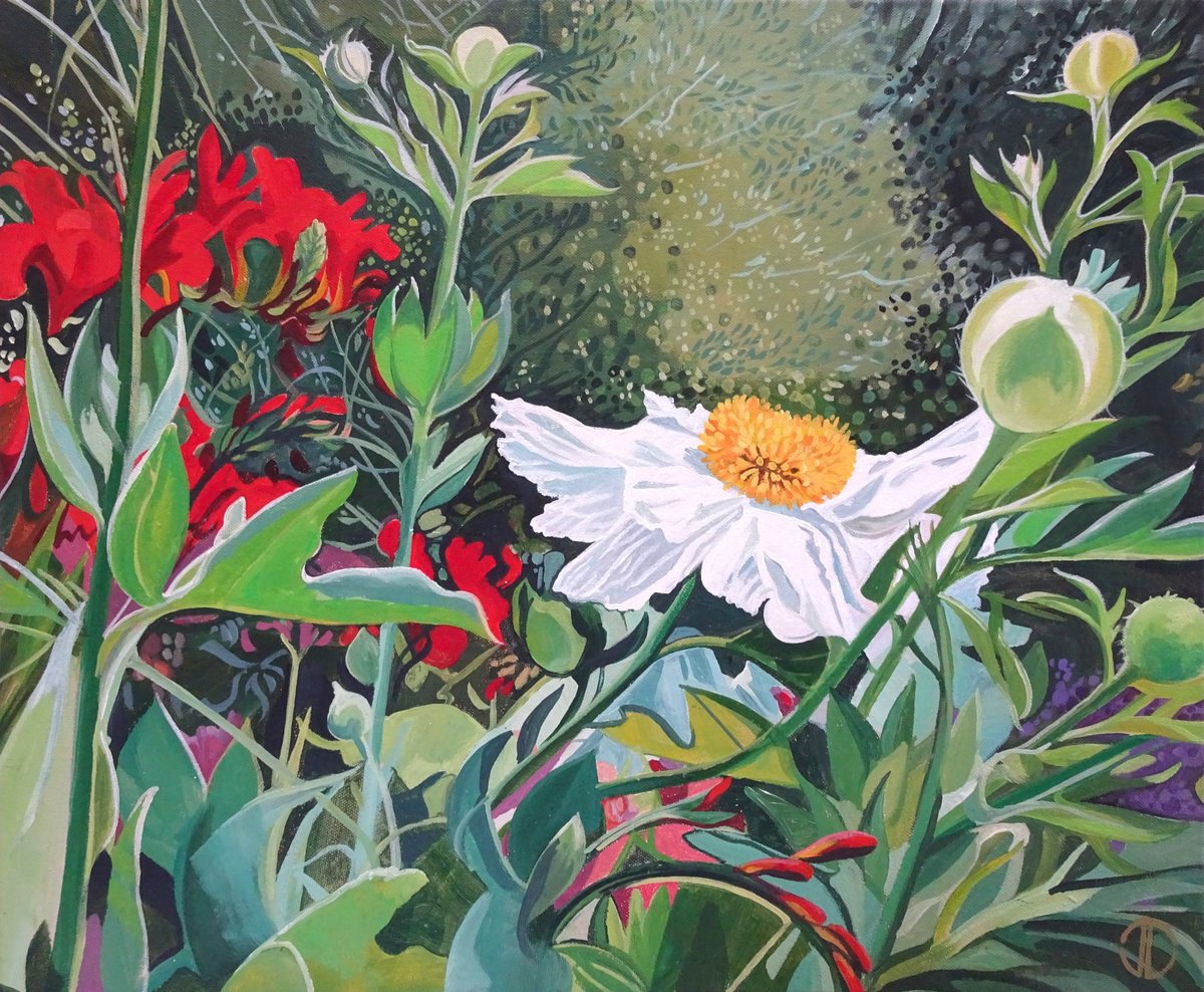 Impressionistic Botanical Acrylic Painting By Joseph Lynch, 24 X 20, Bright Summer Flowers, Original Artwork