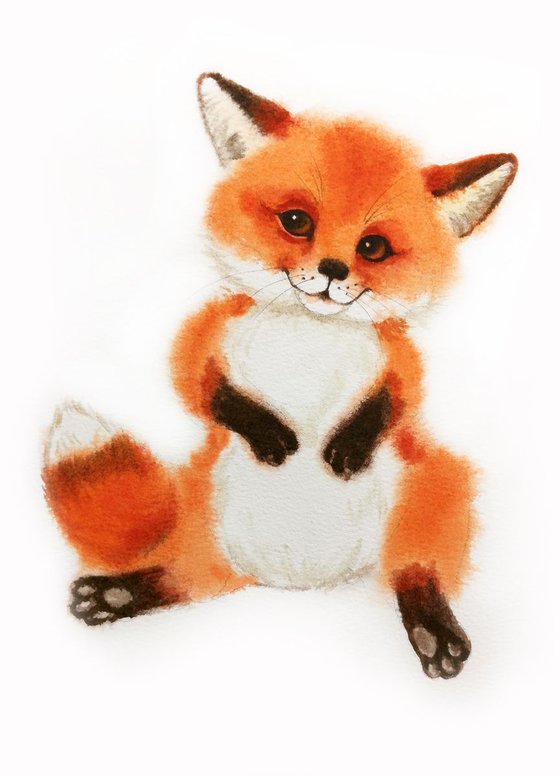 Adorable Baby Fox #1 - Fox Nursery cub - Fox watercolor - Baby fox - Woodland Animals  - Fox Nursery Art - Fox Watercolor - Nursery Wall Art