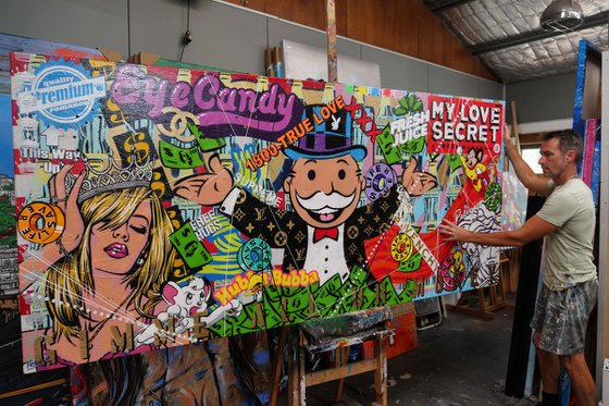Money for Candy 270cm x 120cm Monopoly Man Textured Urban Pop Art