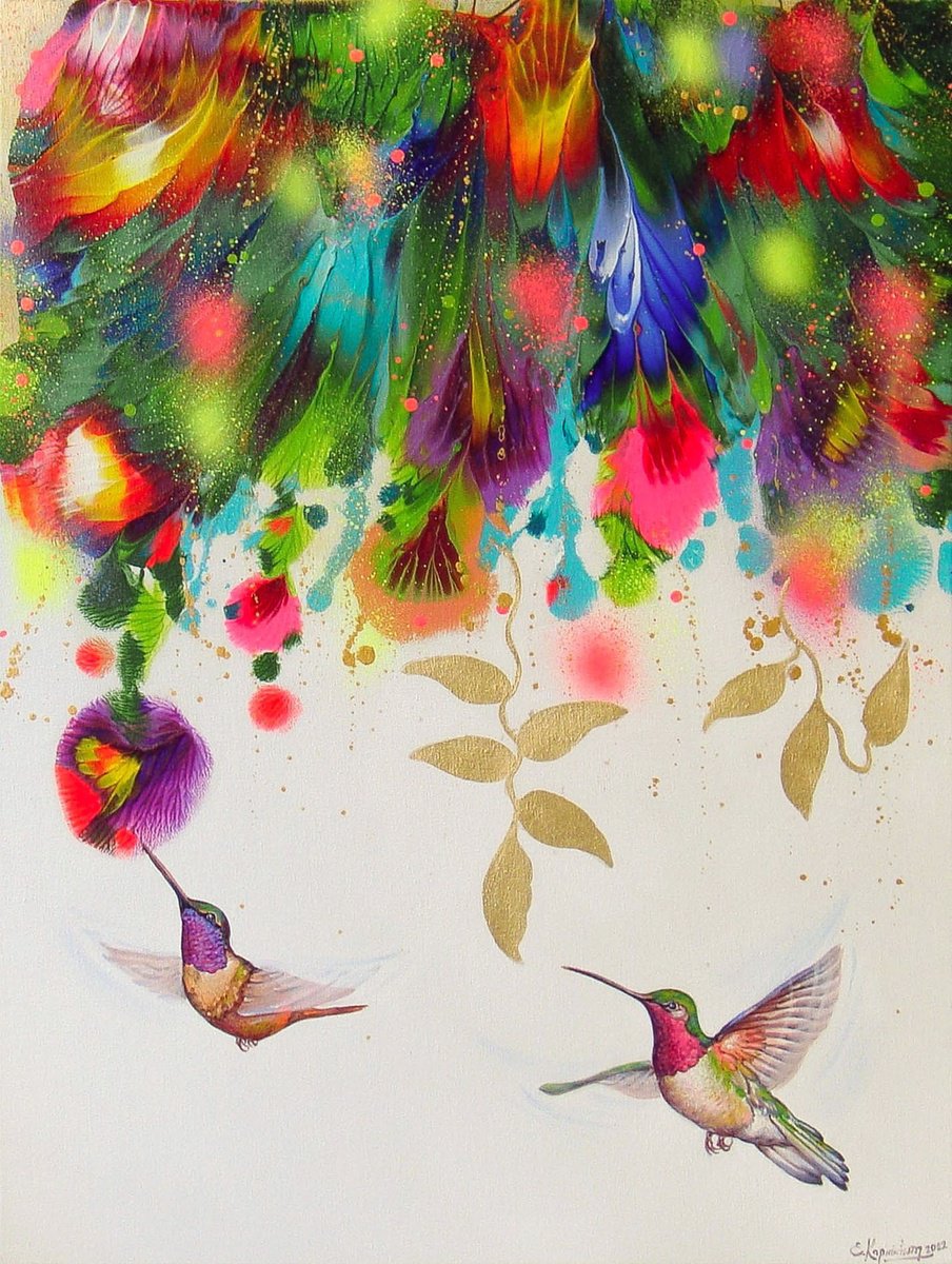 Flowers and Hummingbirds by Irini Karpikioti