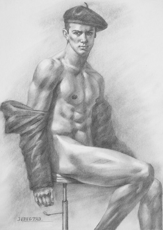 Drawing charcoal male nude #16-4-7-01
