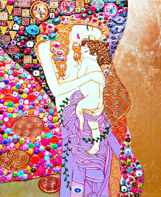 Mother and child (Klimt inspired). Natural precious stones & mosaic