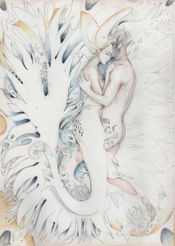 The Mermaids Dream watercolor romantic painting SALE