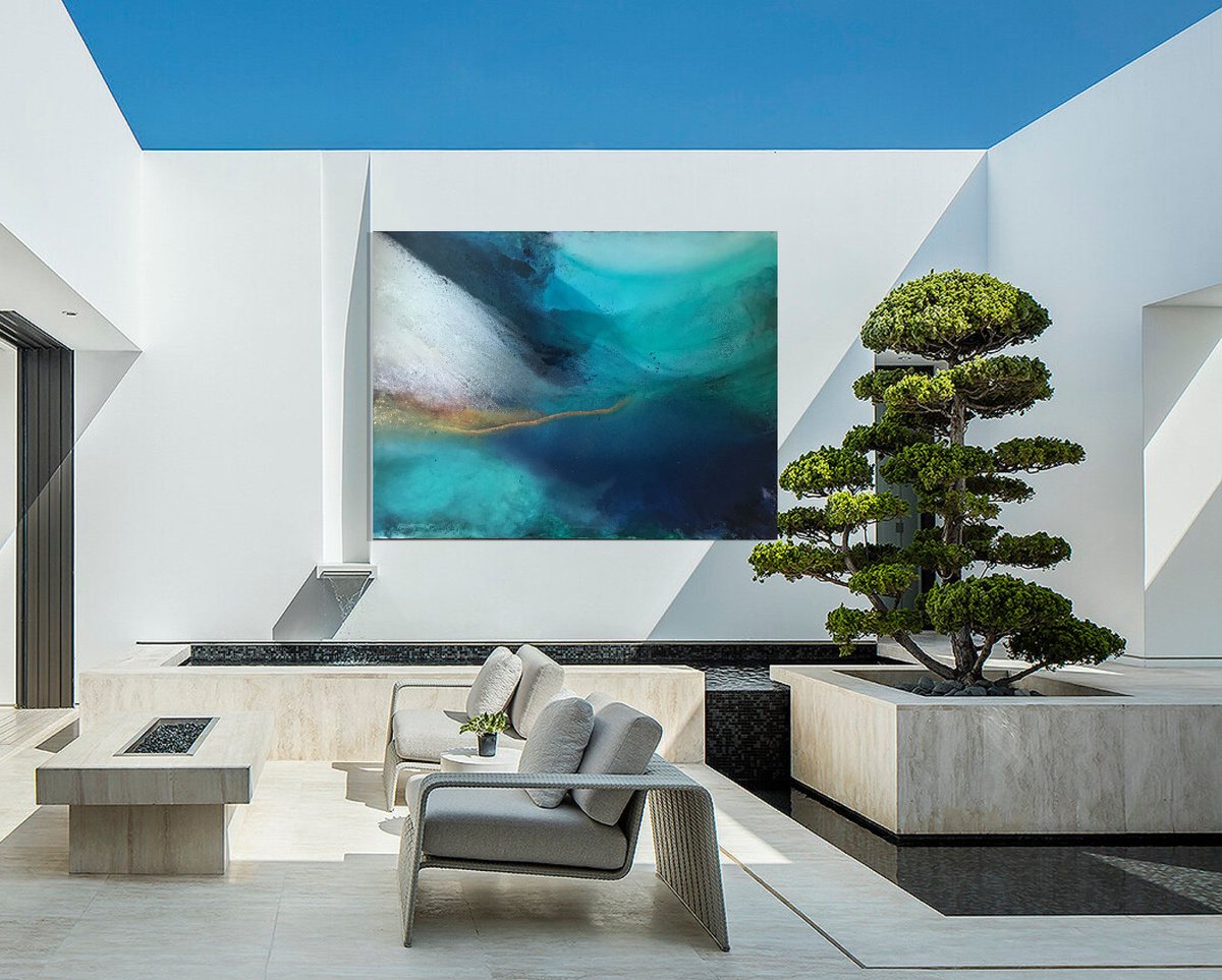 Abstract Landscape Painting By Henrieta Angel, 48 X 36, Blue World, Original Artwork