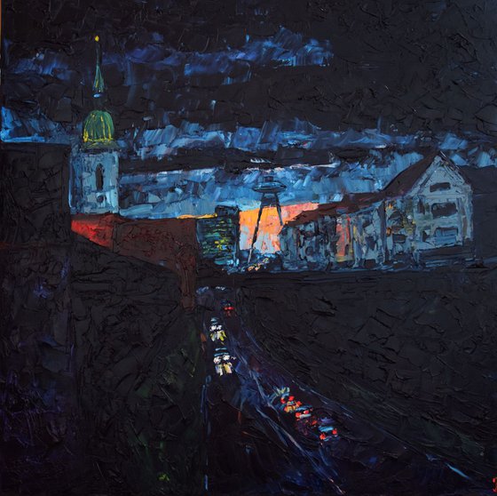 Oil painting on canvas Sunset in Bratislava, Europe