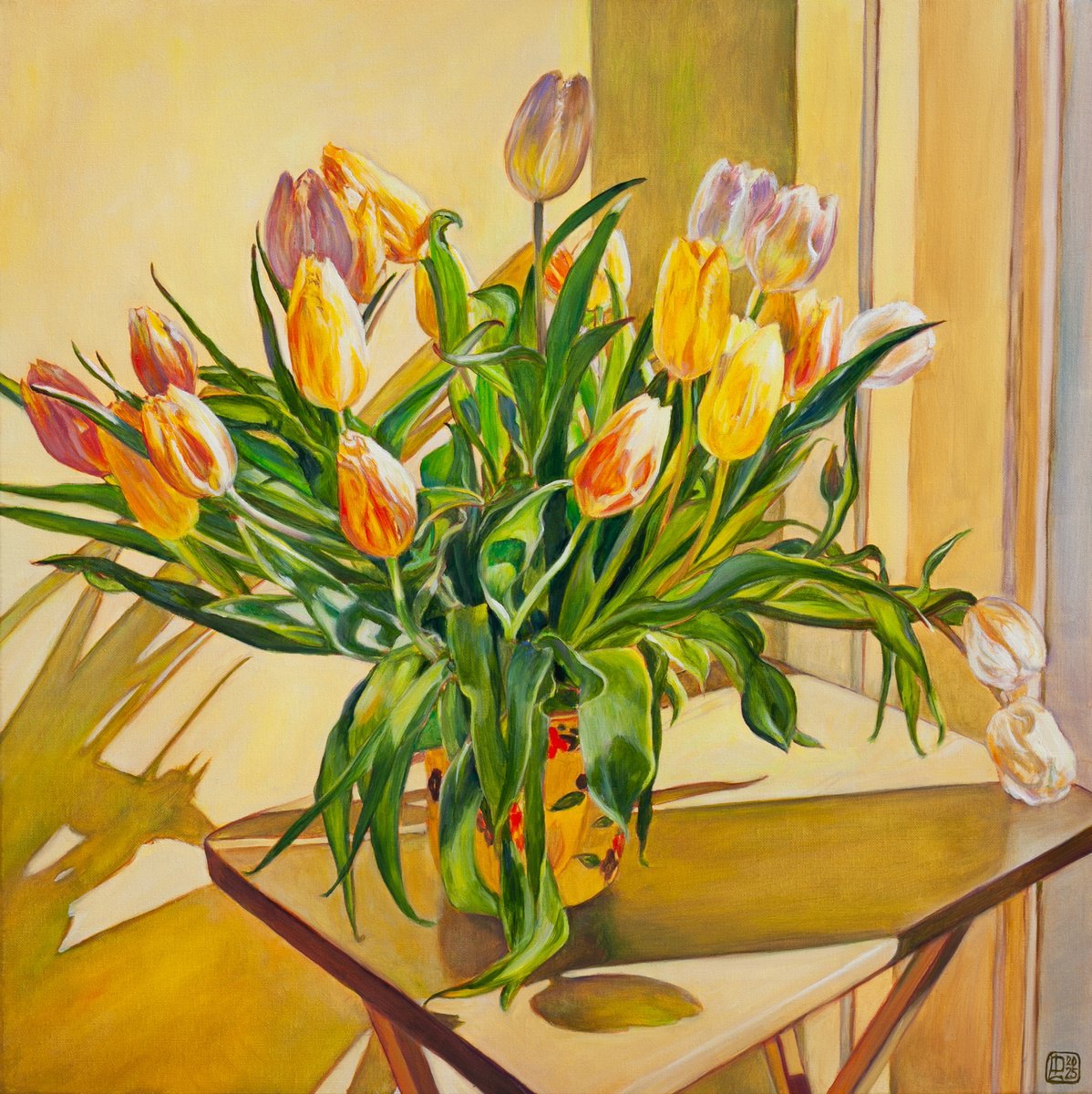 Photorealistic Botanical Oil Painting By Liudmila Pisliakova, 20 X 20", Tulips, Original Artwork