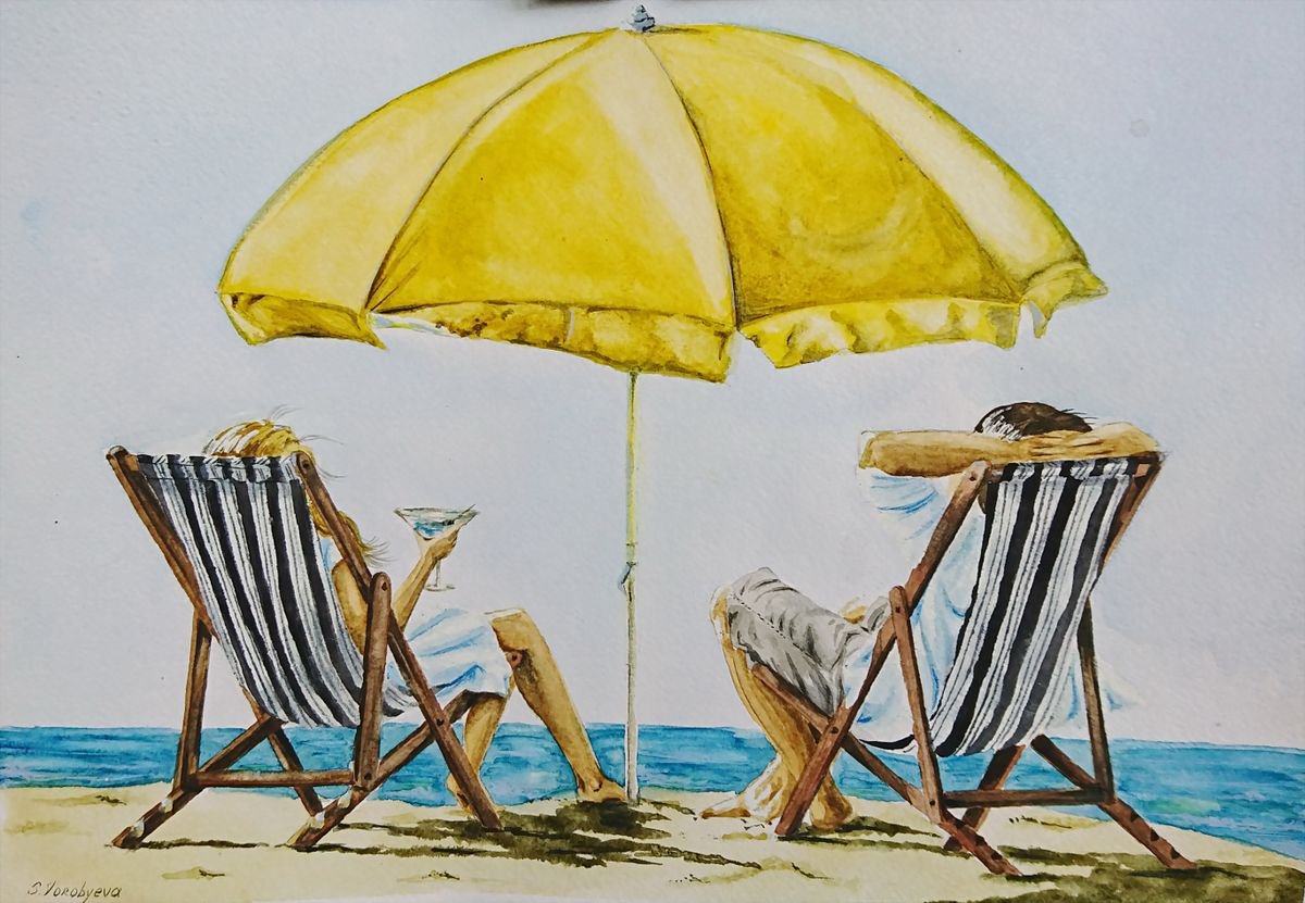 Sunbathing. Original watercolor painting by Svetlana Vorobyeva by Svetlana Vorobyeva