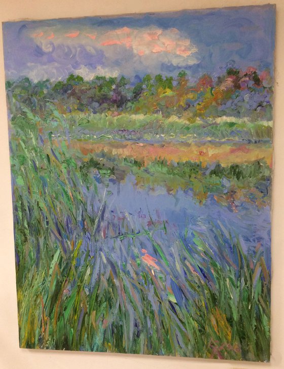 PINK CLOUD - Oil Painting for Sale - Landscape - Blue Sky - Medium Size - Nature - Gift 110x85cm