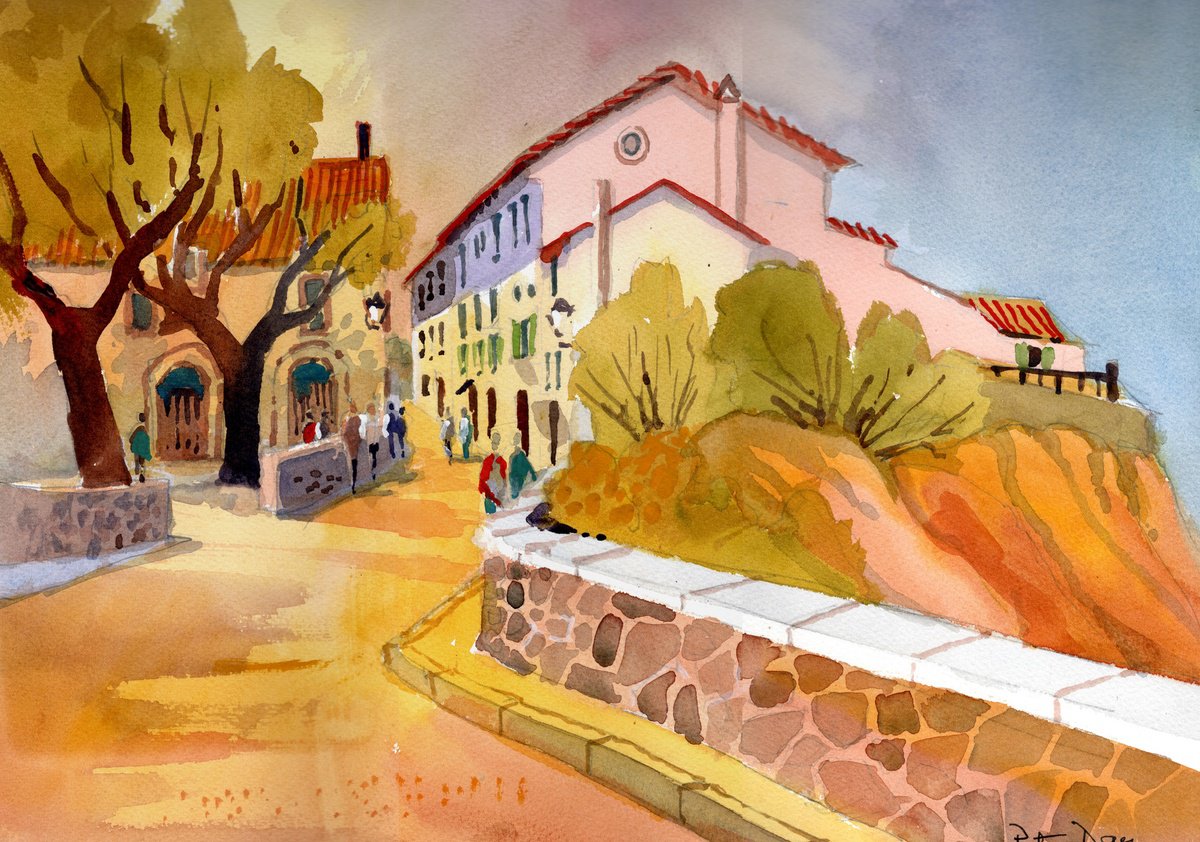 Impressionistic Landscape Watercolour By Peter Day, 17 X 13", Roussillon, France, Original Artwork