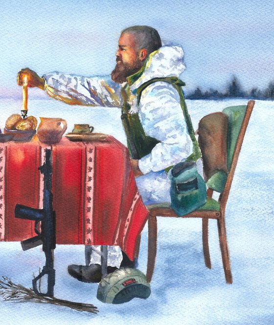 Christmas Light in the Winter Field