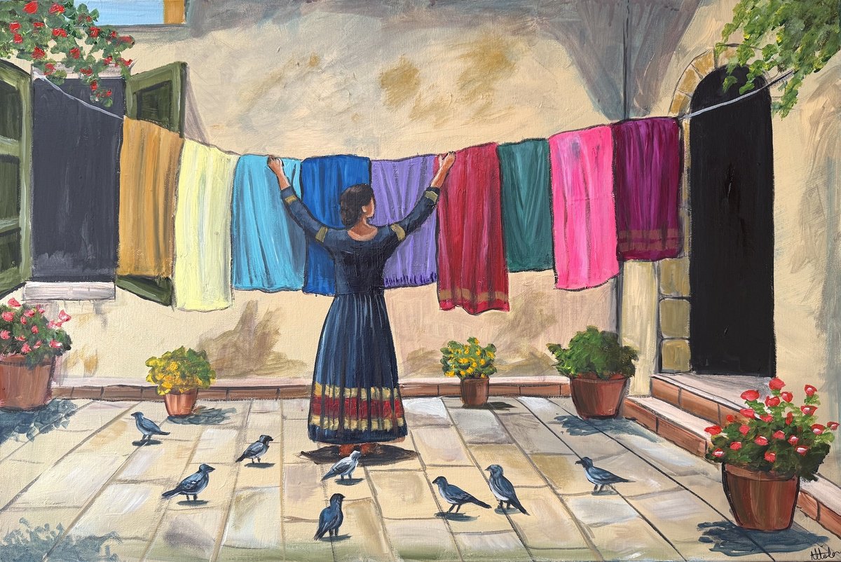 Impressionistic Landscape Acrylic Painting By Aisha Haider, 30 X 20, Threads Of A Quiet Life, Original Artwork