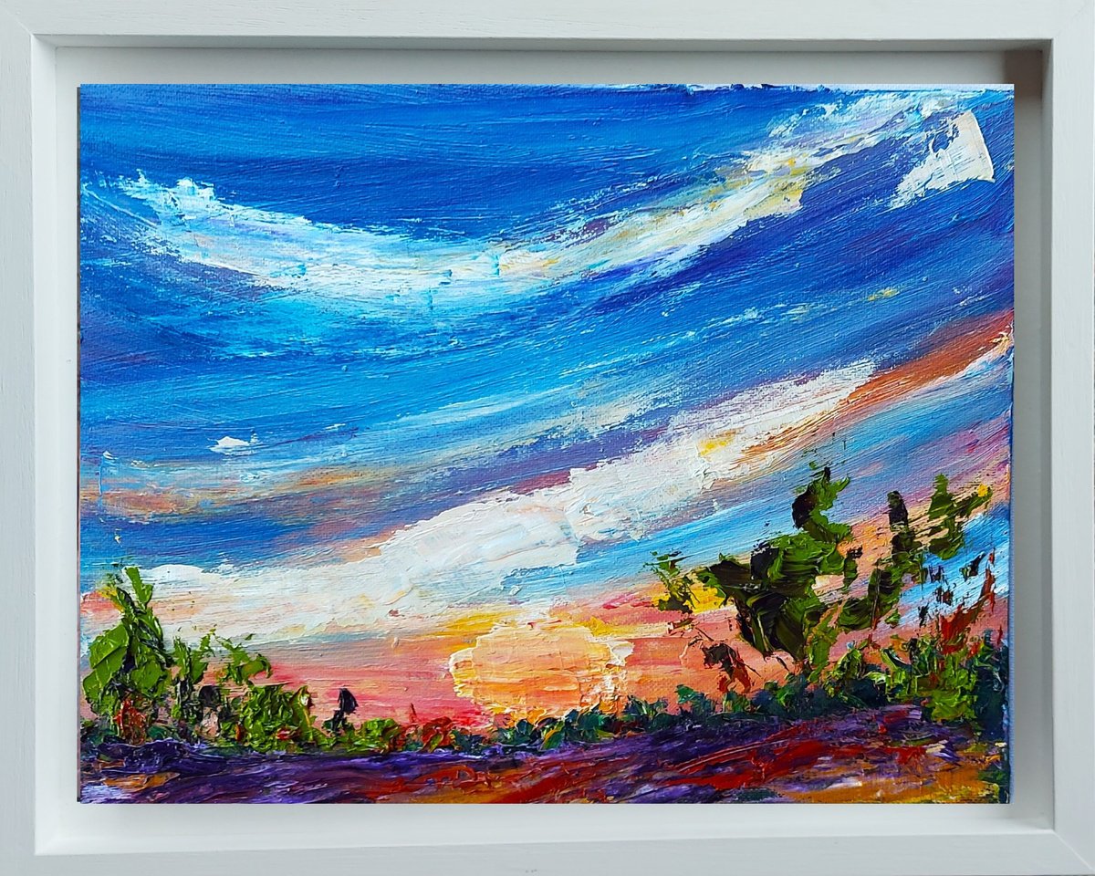 Expressive Landscape Oil Painting By Niki Purcell, 16 X 14", Sunrise Tree, Original Artwork