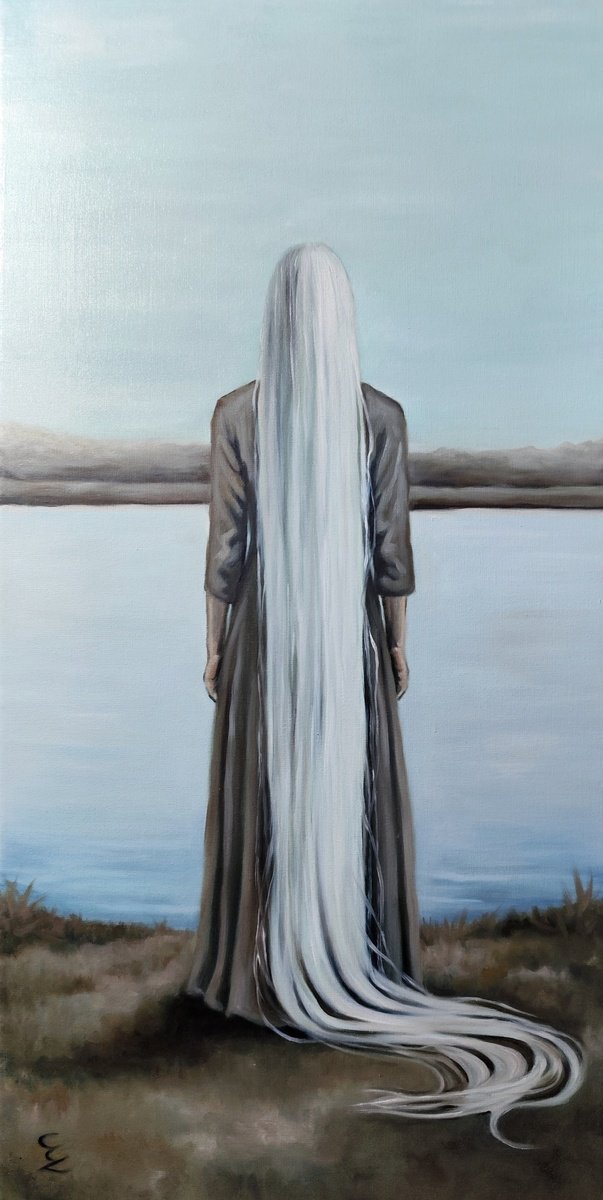 Surrealistic Portrait Oil Painting By Veronica Ciccarese, 12 X 24", Light Of A Thousand Dawns, Original Artwork
