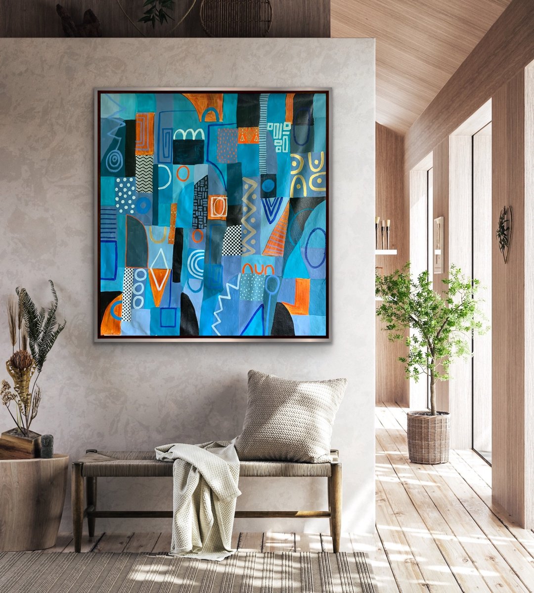 Organic Abstract Acrylic Painting By Rashna Hackett, 34 X 35", Life Is Zigzag, Original Artwork
