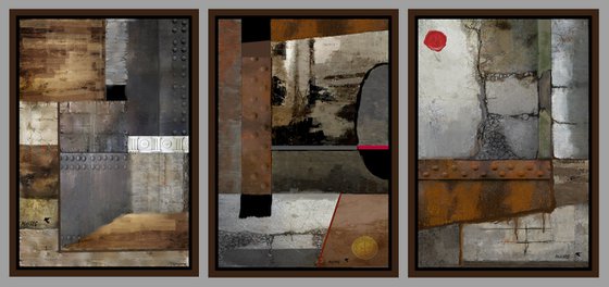 OLD CONSTRUCTION TRIPTYCH  87"X41"