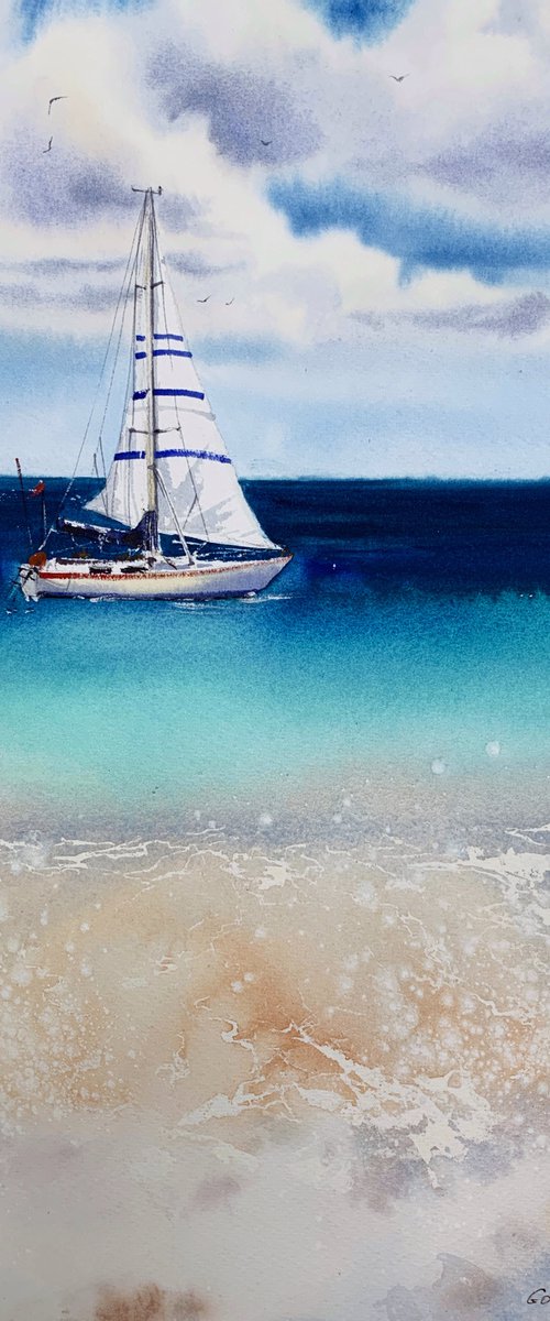 Yacht in the sea by Eugenia Gorbacheva