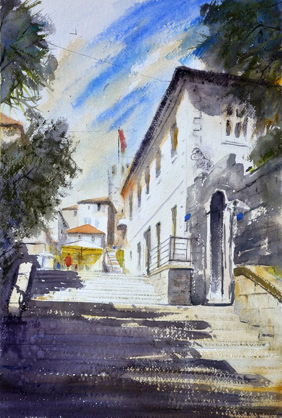 Stairway with shadow Herceg Novi Montenegro 53x35cm 2020