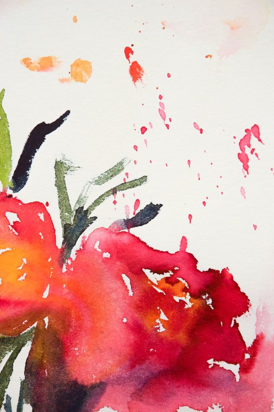 Abstract flowers bouquet original watercolor painting, botanical artwork, gift for her