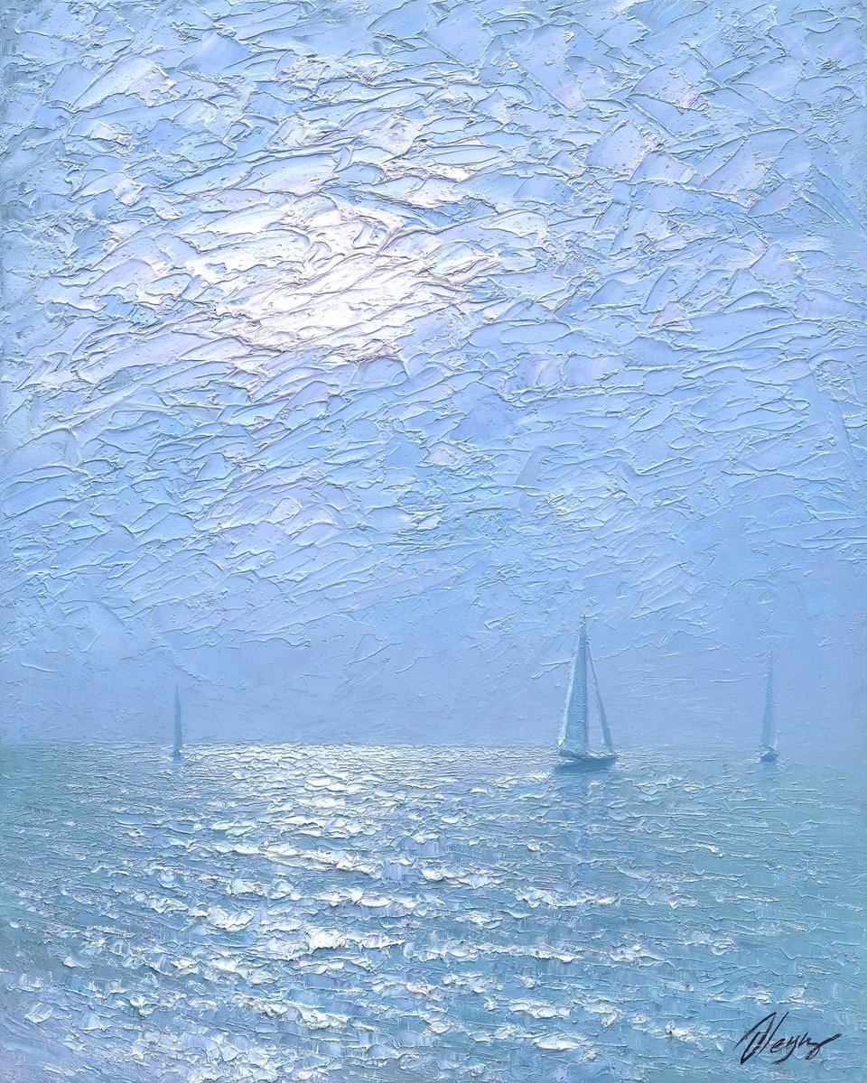 Impressionistic Landscape Oil Painting By Dmitry Oleyn, 16 X 20, Silver Sea, Original Artwork