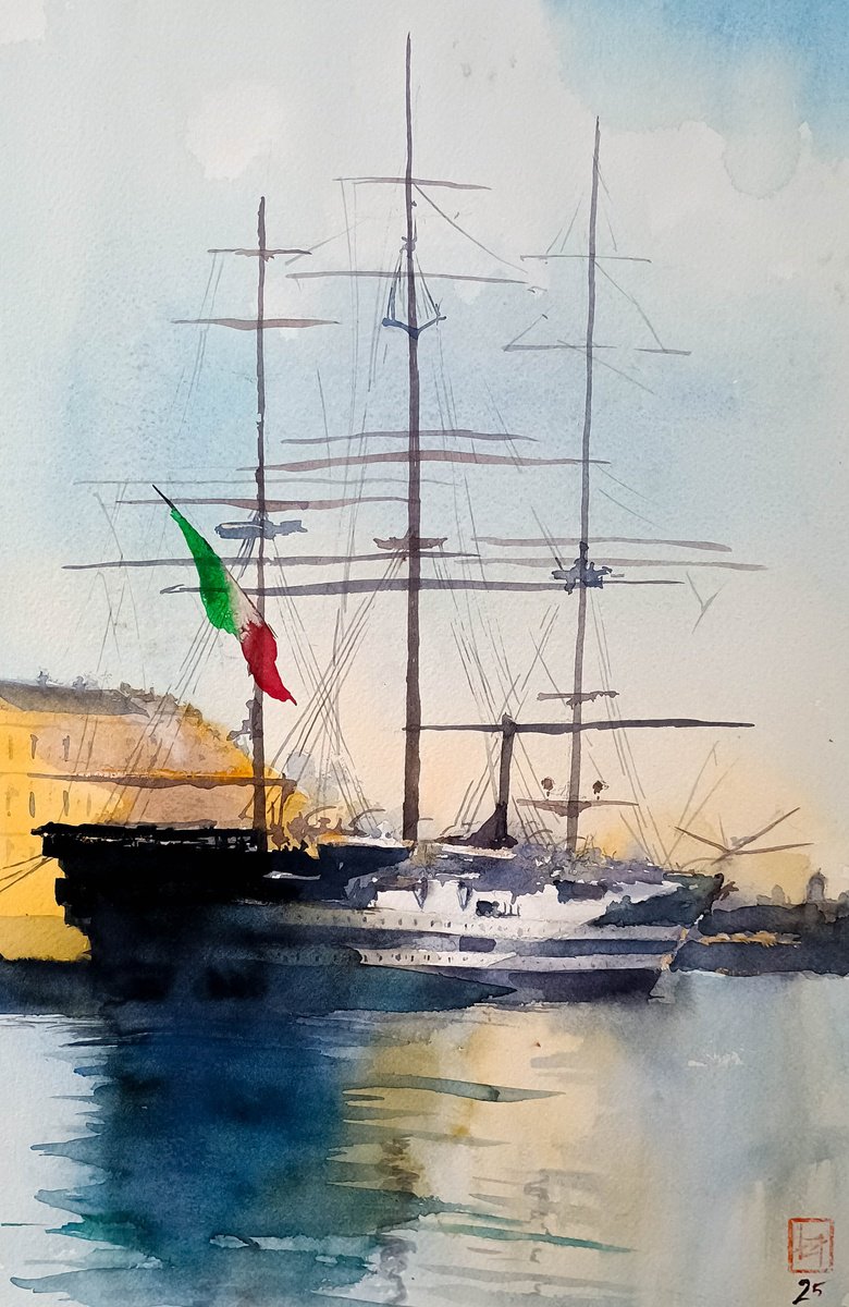 Impressionistic Landscape Watercolour By Flavio Furlan, 13 X 20, Amerigo Vespucci, Original Artwork