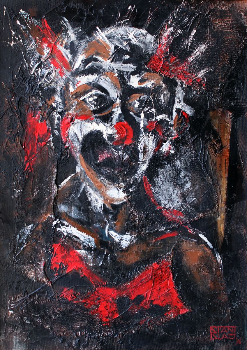 Expressive Portrait Painting By Vincenzo Stanislao, 20 X 28", The Clown, Original Artwork