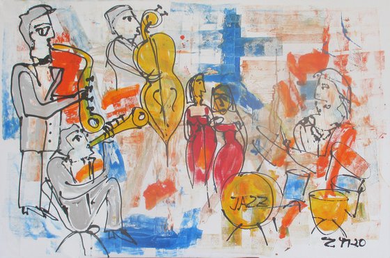 Jazzband Musicszene xl Acrylpainting 31,4 x 47,3 inch