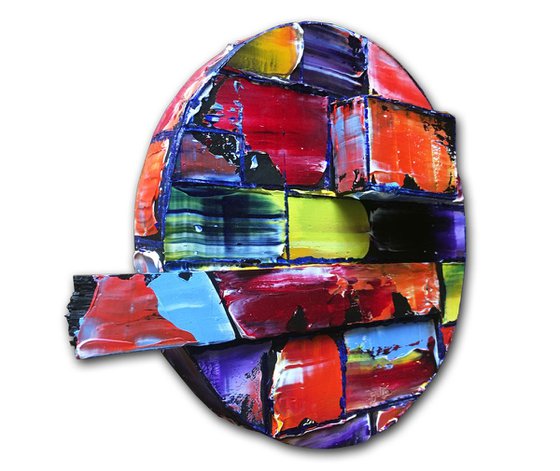 "Circle Back" - Save As A Series - Original PMS Mixed Media Sculptural Paintings On Tondo - 17.5 x 8 inches