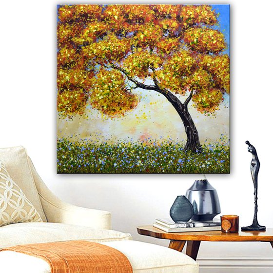 Oak Tree Painting, Fall Tree Painting, Impasto Landscape Art 30