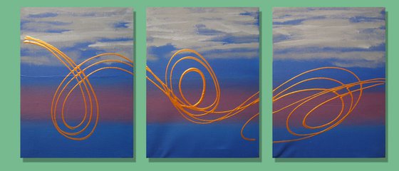 Blue and gold " 3 panel canvas