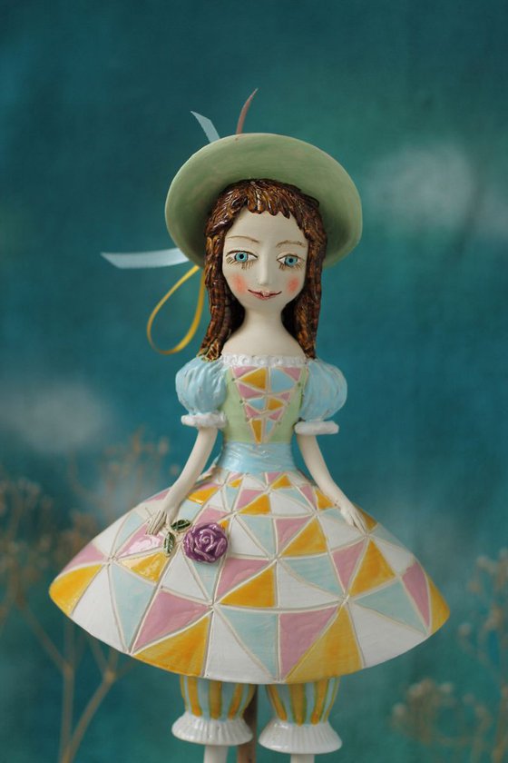 Girl in a Harlequin Dress. Hanging sculpture  by Elya Yalonetski