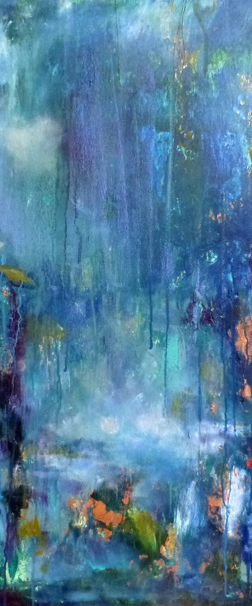 Under the waterfall 70 x 70 cm.Semi abstract. by Loetitia Pillault