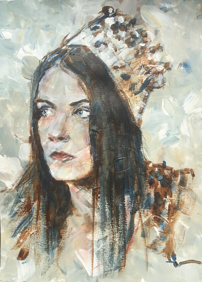 Expressive Portrait Acrylic Painting By Dominique Deve, 12 X 16, Queen Of A Day, Original Artwork