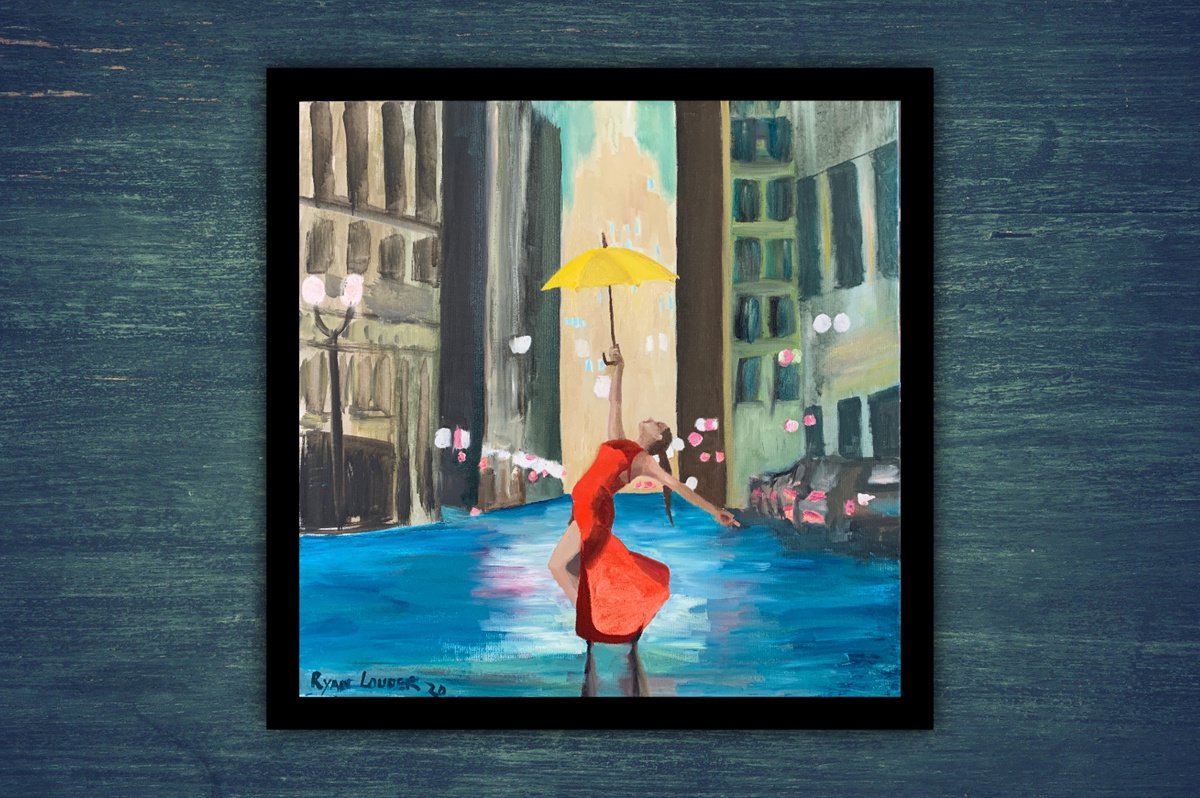Dancing In The Rain  - City Painting - Dancing Picture - Square Wall Art by Ryan  Louder