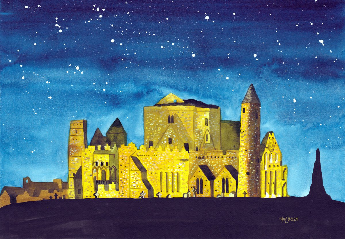 Illustrative Cityscapes Painting By Terri Smith, 19 X 15", Cashel Nights, Original Artwork