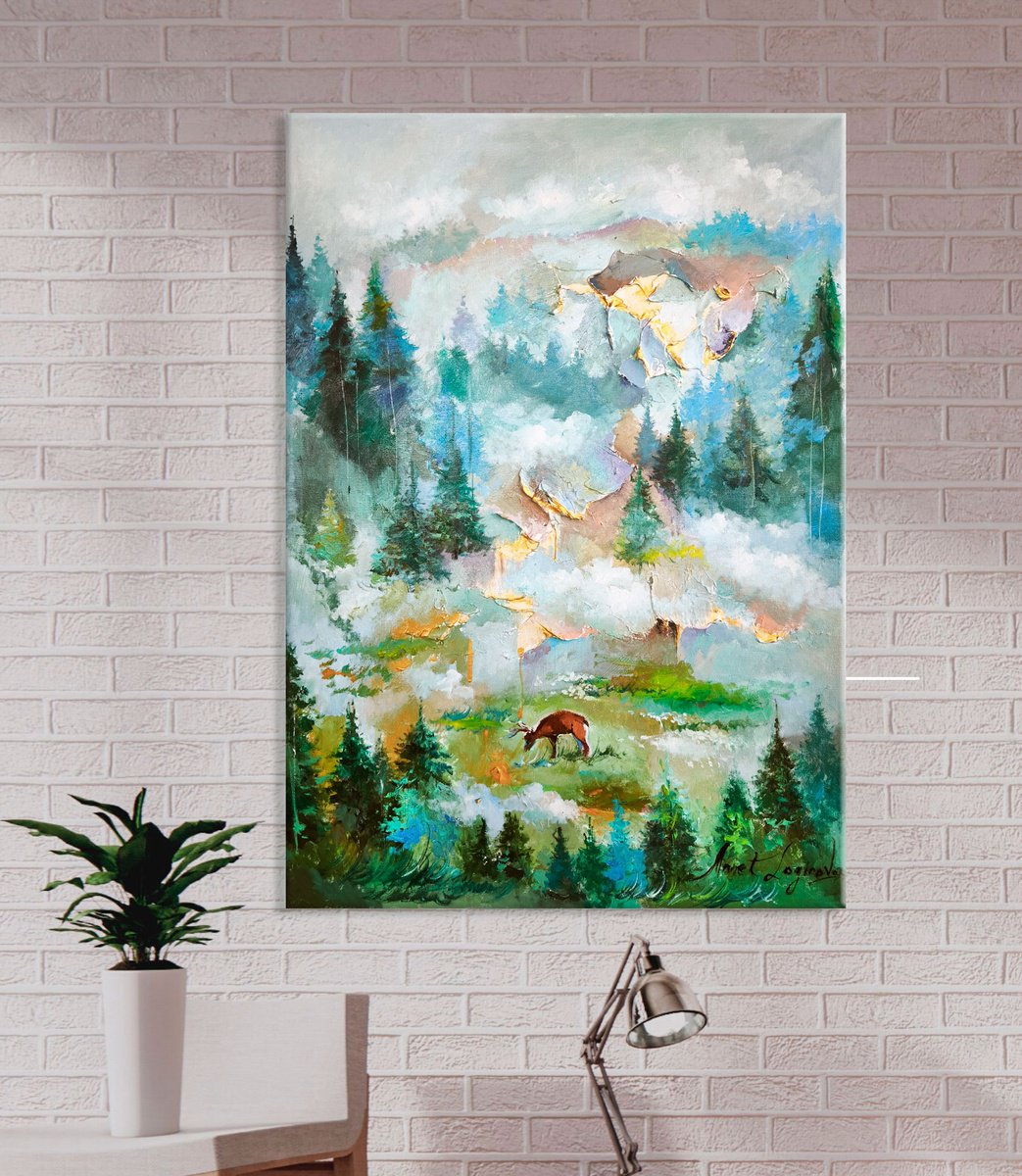Emerald Mist &Amp; Golden Peaks By Annet Loginova, 20 X 28, Artwork For Sale On Artfinder