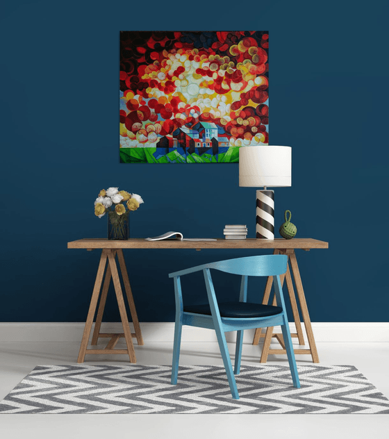 A unique day (80x90cm, cubism, oil painting, ready to hang)