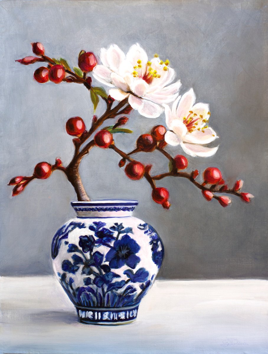 Illustrative Oil Painting , Still Life With Chinese Vase By Jennie Smallenbroek, 12 X 16, Artwork For Sale On Artfinder