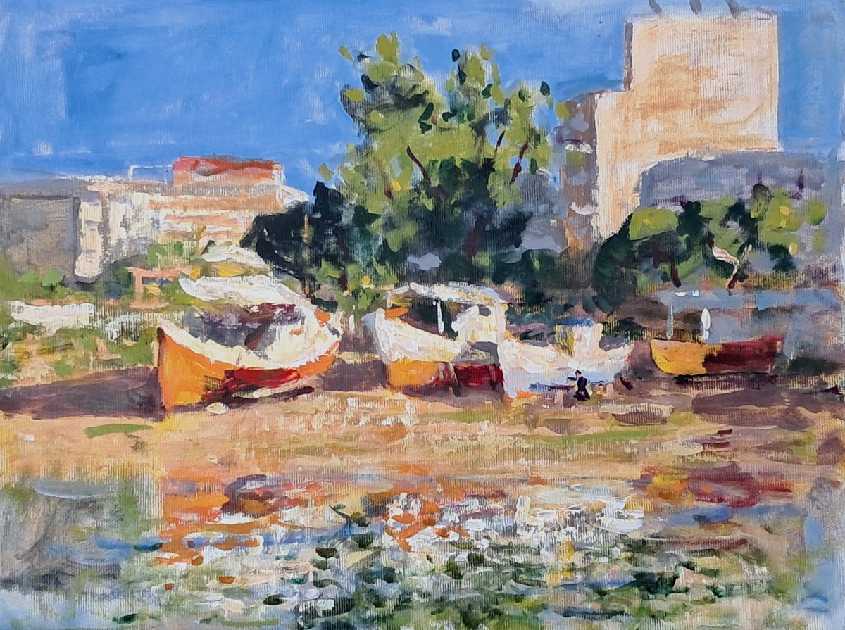  Boat Reflections By Dimitris Voyiazoglou, 20 X 17, Artwork For Sale On Artfinder