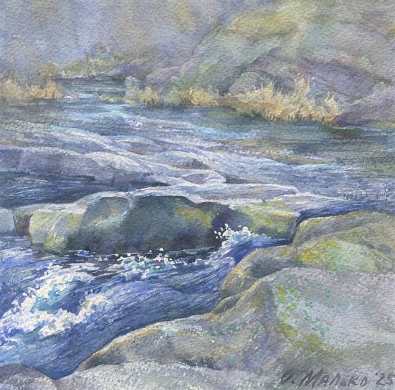 Winter River. Boulders