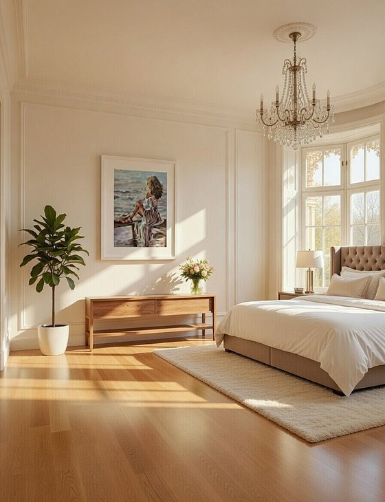 " WOMAN SITTING BY THE LAKE IN LIGHT "