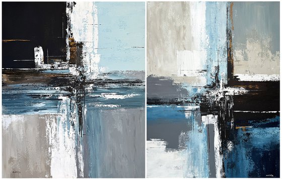 Reflections in Parallel. blue set diptych