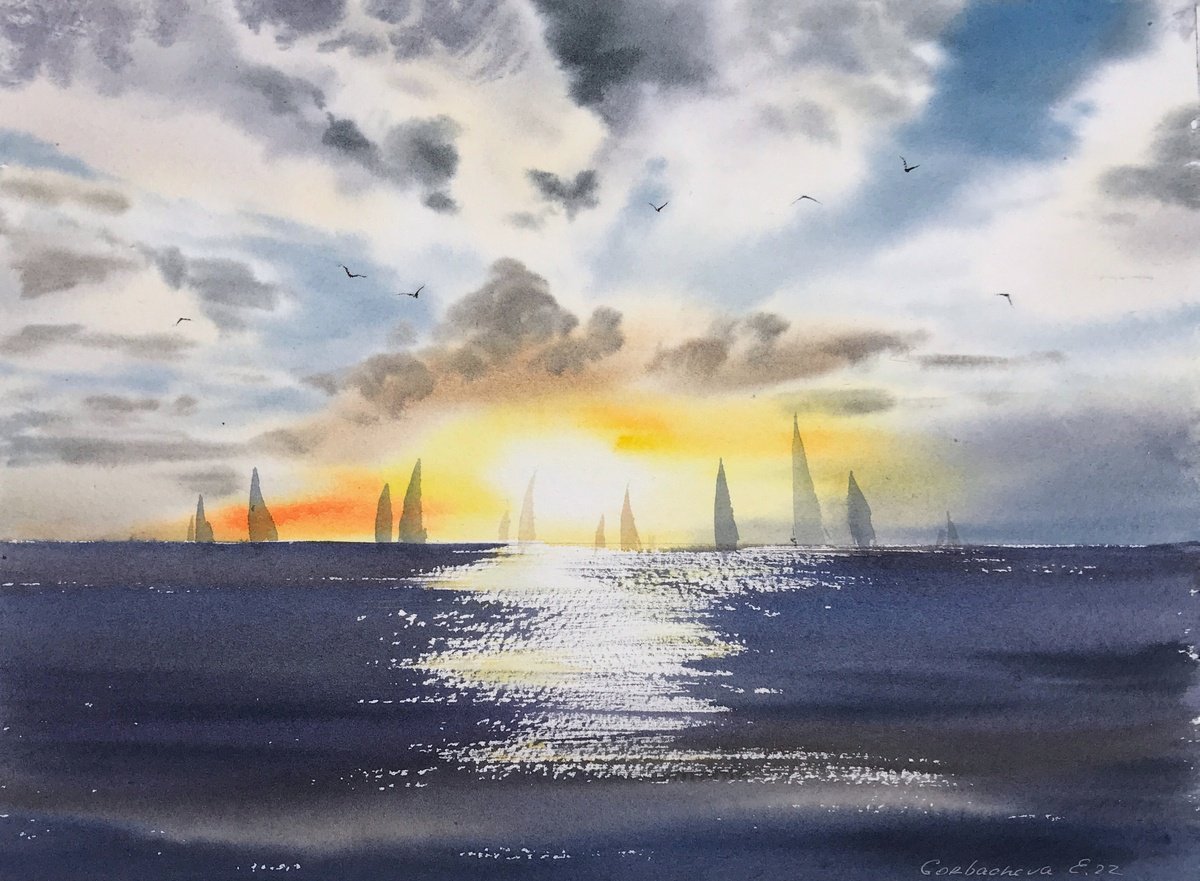 Yachts at sunset #4 by Eugenia Gorbacheva