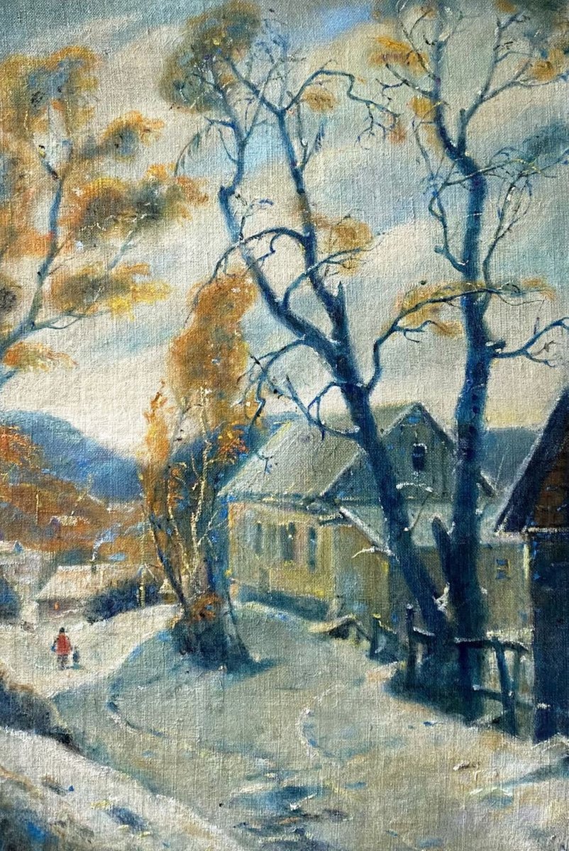 Impressionistic Landscape Oil Painting By Oleg And Alexander Litvinov, 12 X 18", Winter Day, Original Artwork
