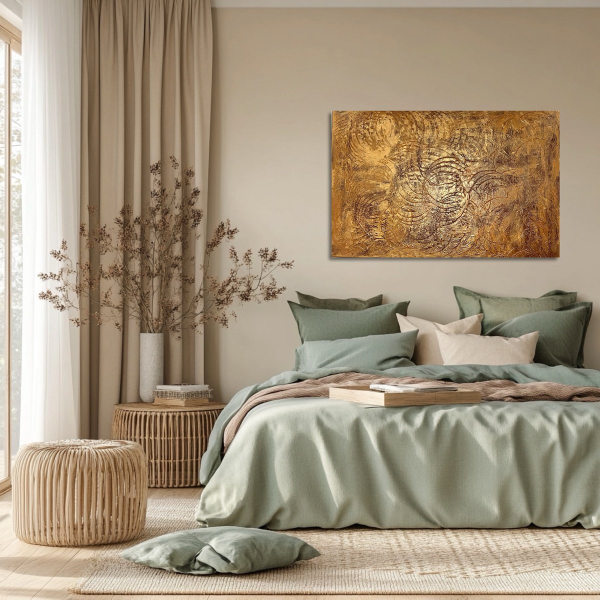 Abstract Acrylic Painting By Exclusive Arts, 47 X 31, Redgold, Original Artwork