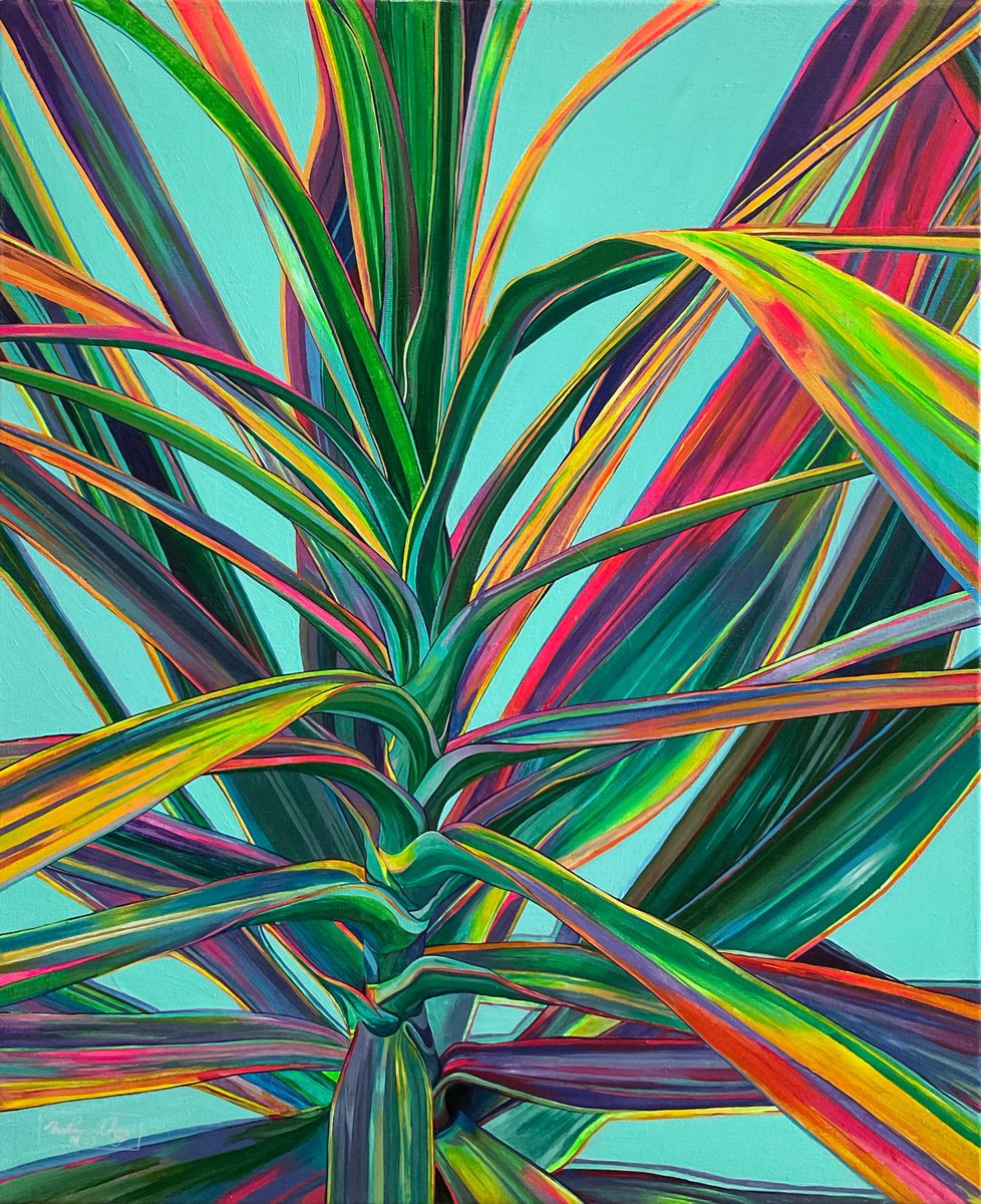 Botanical Acrylic Painting By Amani Muhammad, 16 X 20, Colorful Fern, Original Artwork