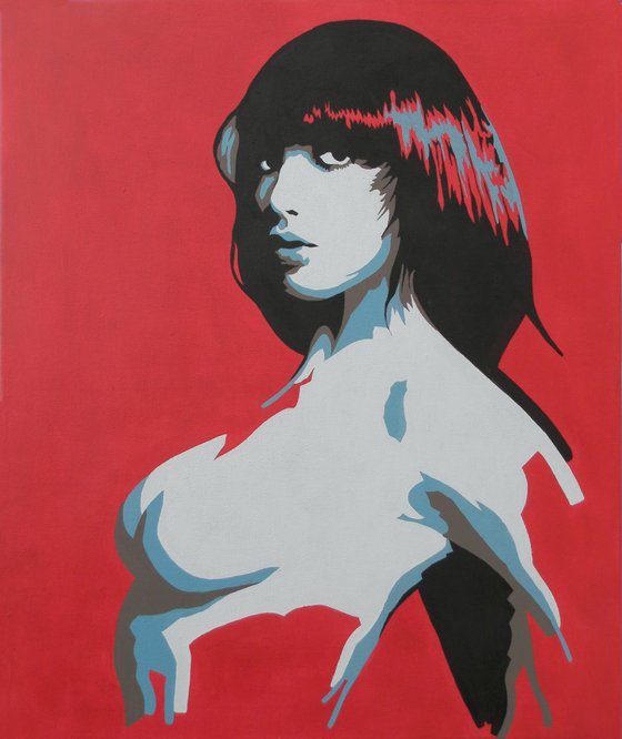 Female Nude In Red White And Bley Original Acrylic Abstract Nude Figure Painting
