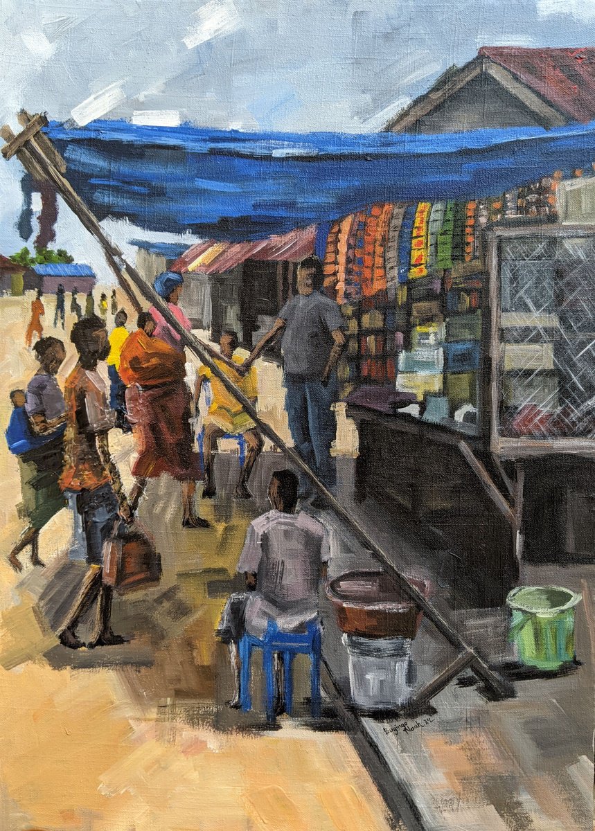 Impressionistic Portrait Acrylic Painting By Bugingo Noah, 19 X 26, Sheeting Terrace, Original Artwork