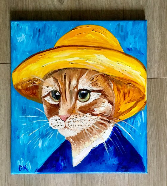 Cat La Vincent Van Gogh inspired by his self portrait in a straw  hat