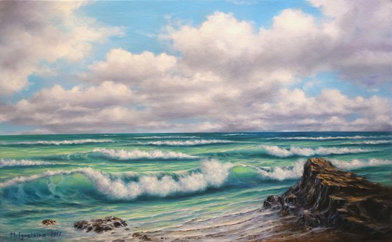 Turquoise sea - Seascape oil painting